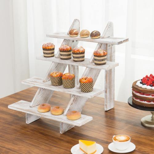 4-Tier Whitewashed Wood Stair Shelf & Display Riser