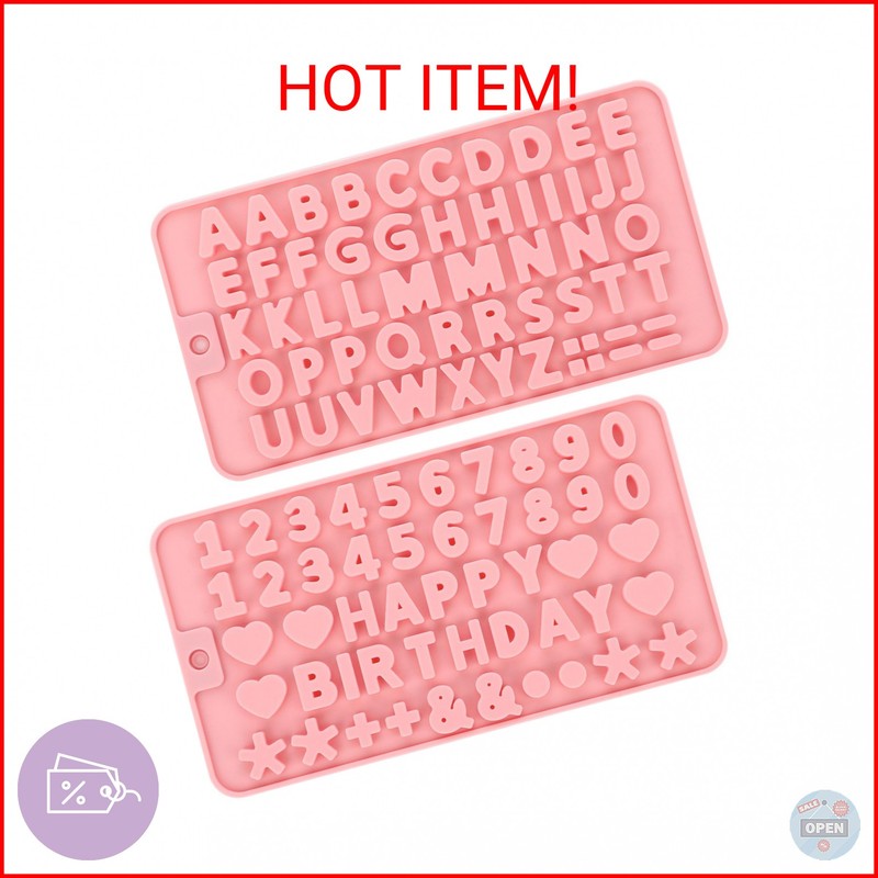 2 Pcs Letter Molds Silicone Number Alphabet Chocolate Candy Molds Non-Stick Happ