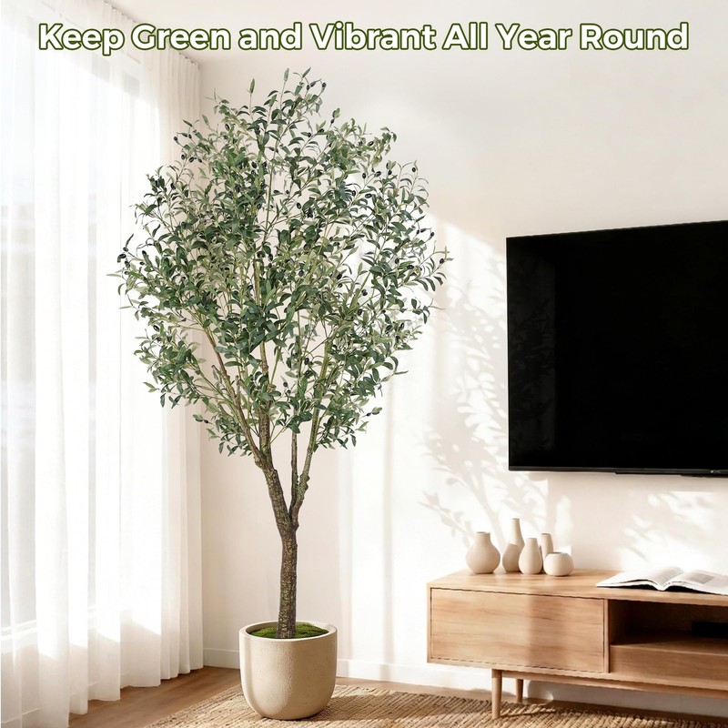 Jocoevol Artificial Olive Tree 7Ft Indoor Fake Silk Plant Realistic Trunk gallery