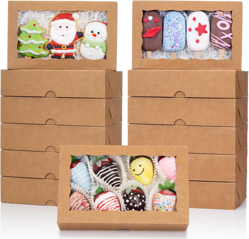50PCS 8X5X2 Inch Bakery Boxes with Window for Chocolate Covered Strawberries, Co