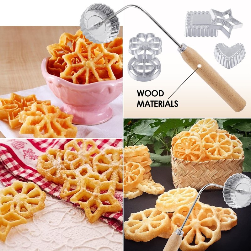 Rosette Iron Set 7 Pieces Bunuelos Mold with Handle Lotus Flower Cookie Press gallery