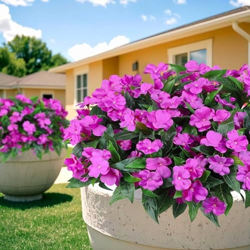6 Bundles Artificial Impatiens Flowers for Outdoors Decoration, Silk Fuchsia gallery