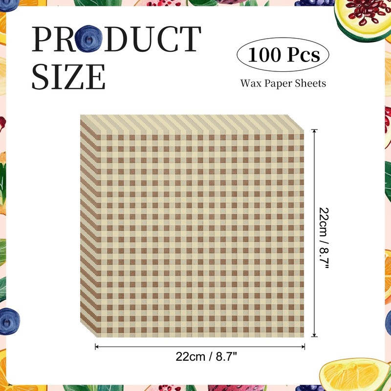 100 Pcs Wax Paper Sheets, 8.7 x 8.7" Checkered Square Wrapping Paper, Brown gallery