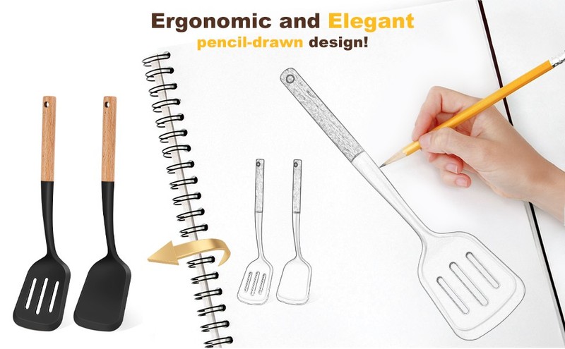 Pa of 2 Silicone Spatula Set with Elegant Wooden Handle, Heat Resistant gallery