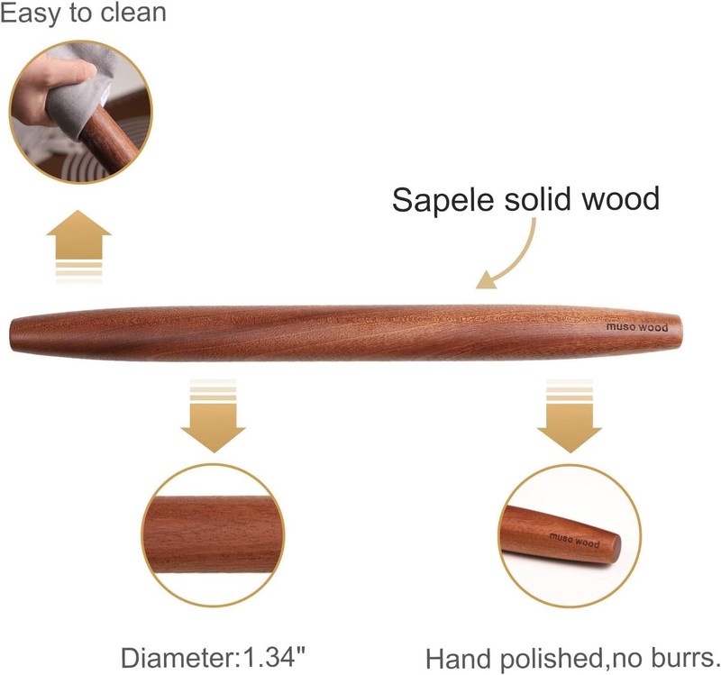 Sapele Wooden Dowel Rolling Pin Tapered Roller For Fondant Pie Crust 15 Inch gallery