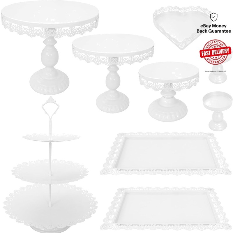 High-Quality 9-Piece Dessert Display Set – Stylish White Trays for Celebrations