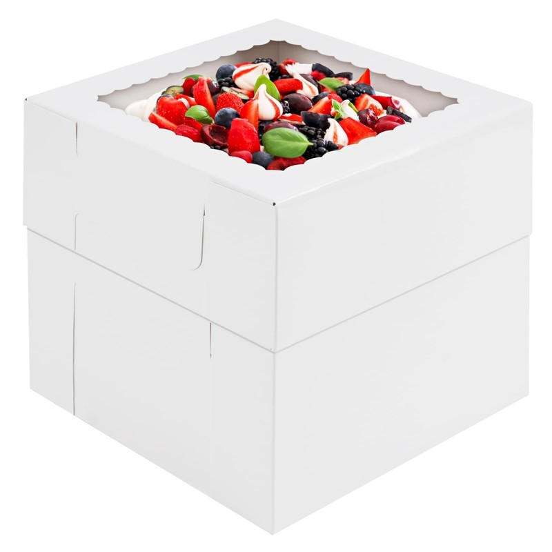 20 PCS 8x8x8 Inches Cake Boxes with Window White Bakery Dessert Boxes