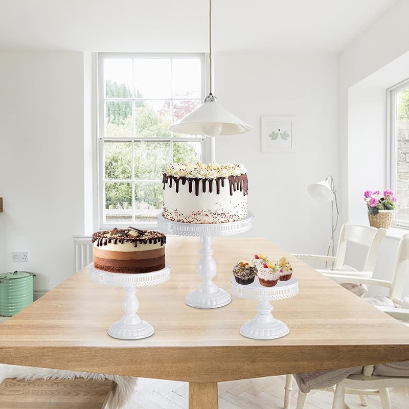 Value 10-Piece White Metal Cake Stand Set | Hexagonal Round Rectangular Display gallery