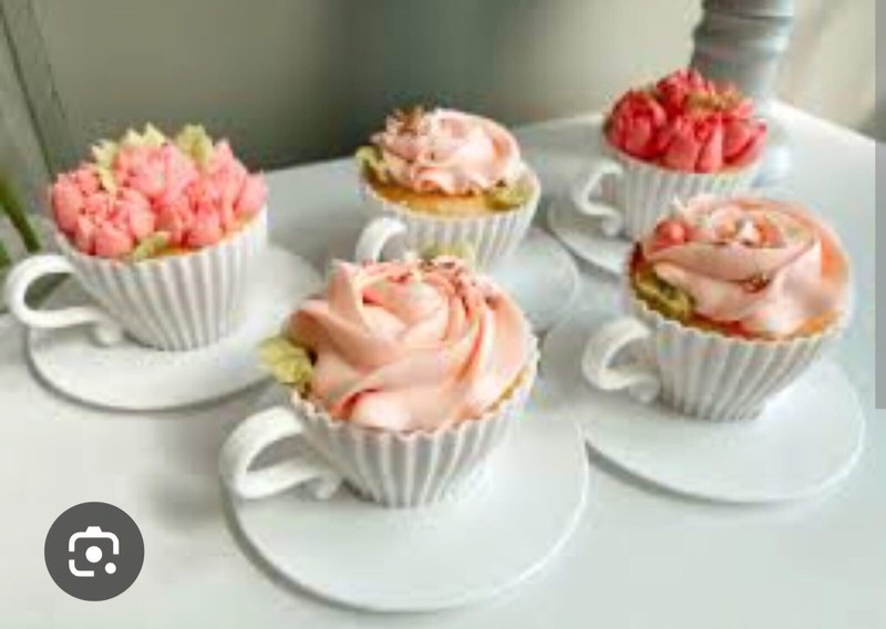 Set Of 6 White Silicone Teacups +Saucers Perfect For Any Party Serving Cupcakes