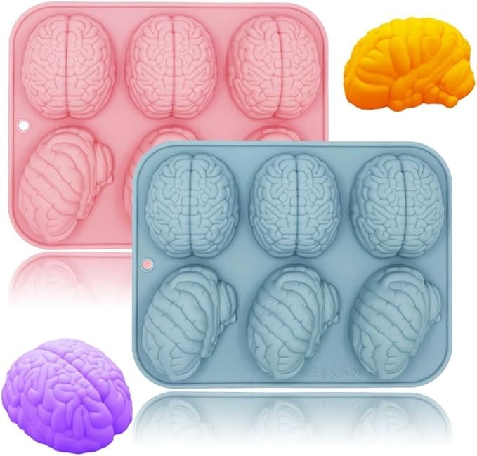 12 Silicone 3D Brain Molds Jello Cupcake Halloween Chocolate Candy 2pk NEW