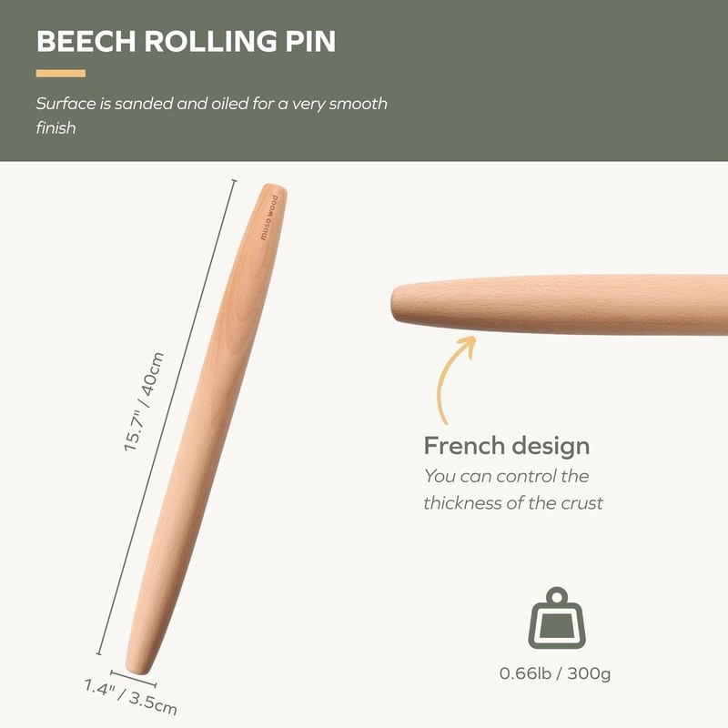 Durable 15.75-Inch Beech Wood Rolling Pin - Effortless Dough Rolling Delight gallery