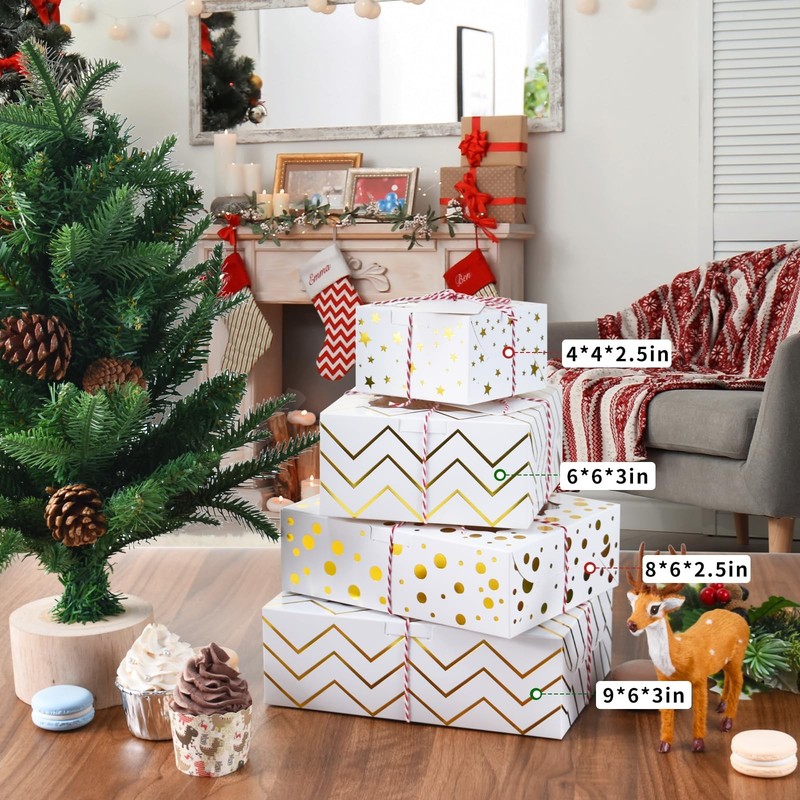 30pcs White Christmas Cookie Boxes With Window Holiday Bakery 4x4x2.5 In gallery