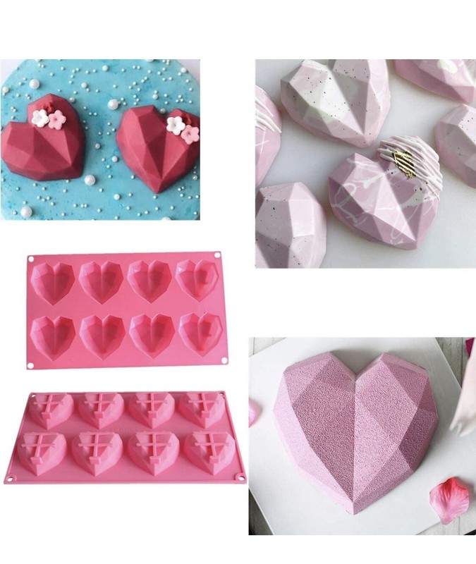 3D Diamond Heart Shape Silicone Molds Qty 2 w/ 8 Cavities Each DIY Baking Candy gallery