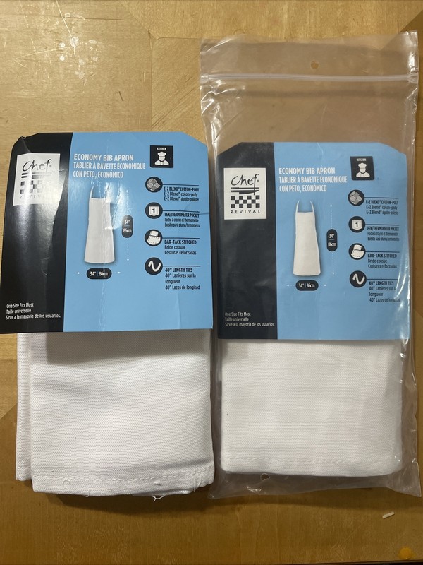 SET 2)Chef Revival 600BAW White Bib Apron with Pencil Pocket