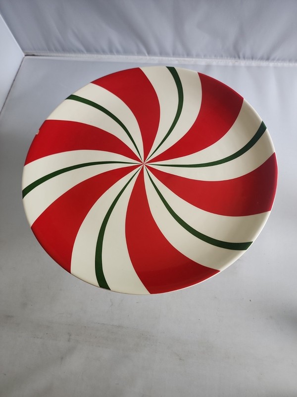 Pier 1 Imports Candy Cane Cake Stand Ceramic Christmas Serving Pie Plate 12" gallery