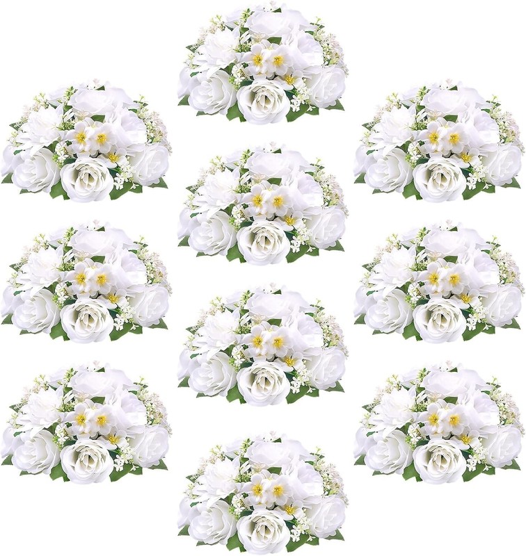 Flower Balls for Centerpieces Tables: 10 PCS 9.5 Inch White Flowers for