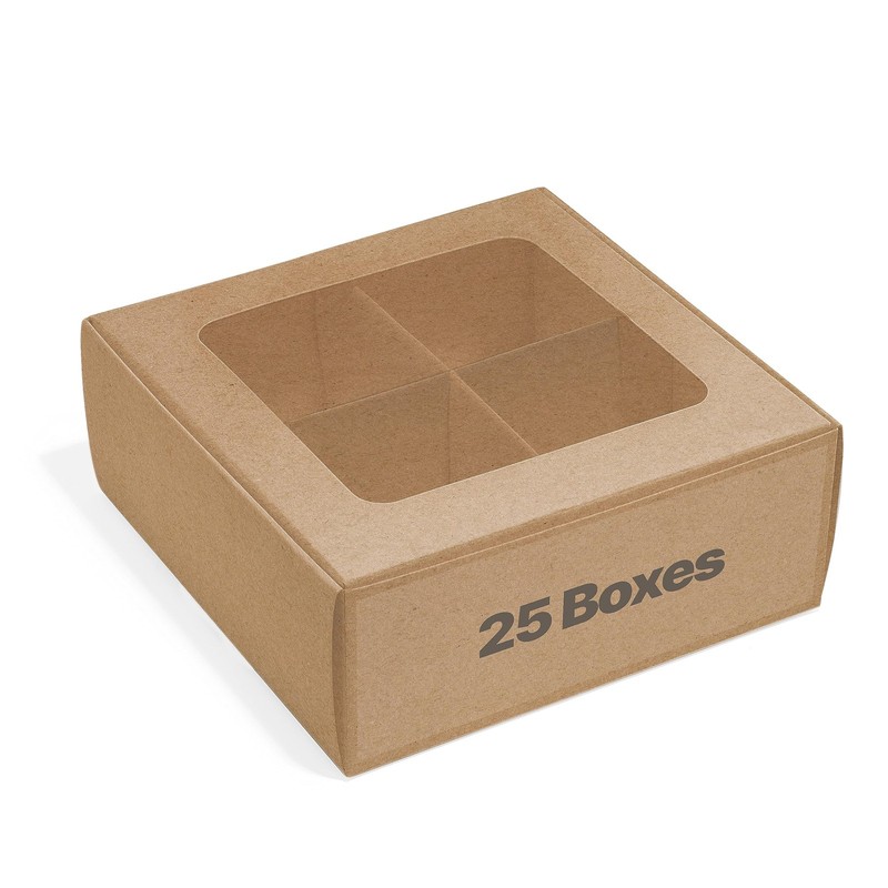 – 25 pcs Kraft Mini Cookie Boxes for 4 treats with Window and Dividers, Kraft…