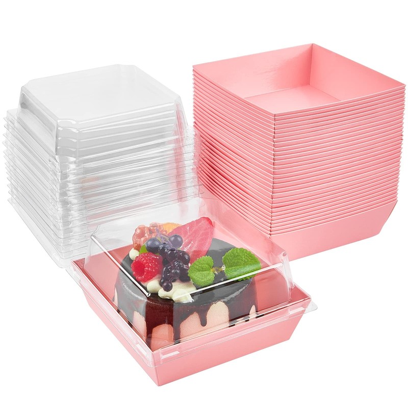 Kucoele 50 Pack Small Charcuterie Boxes with Clear Lids, 4 Inches Paper Bakery B
