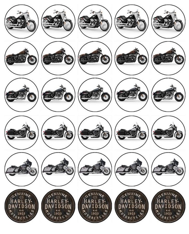 Harley Davidson Edible Cupcake Toppers Wafer Birthday Cake Decorations (2 Sizes)