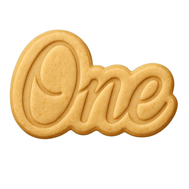 ‘One’ Script Cookie Cutter & Stamp 4×2.5″ for Baking & Fondant Clay Embosser