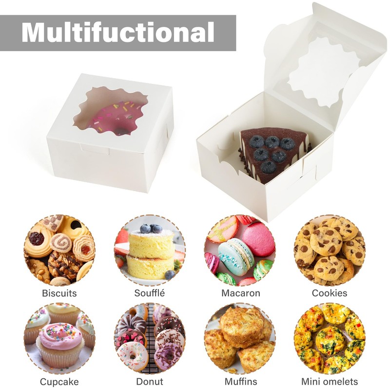 60pcs Small Cookie Boxes, 4x4x2.5 Inches, Bakery Boxes with Window, Baked Goo... gallery