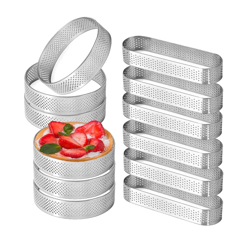 12 Pcs Stainless Steel Tart Rings, 3.15 inch + 5 inch Perforated Tart Rings f…