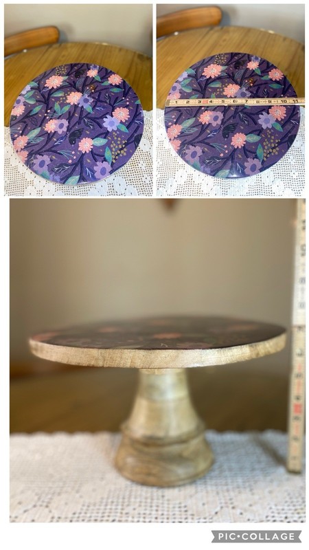 Wood cake/ Riser stand featuring a floral or damask design