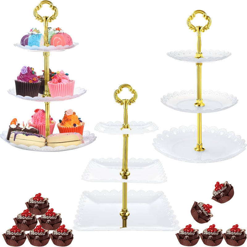 3 Sets of 3 Tier Serving Tray 3 Tiered Dessert Stand Wedding Cupcake Stand PP Pl gallery