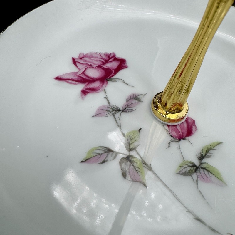 Fuscia Pink Floral Cake Stand Dessert Server 3-Tier Vintage Plates New Hardware gallery