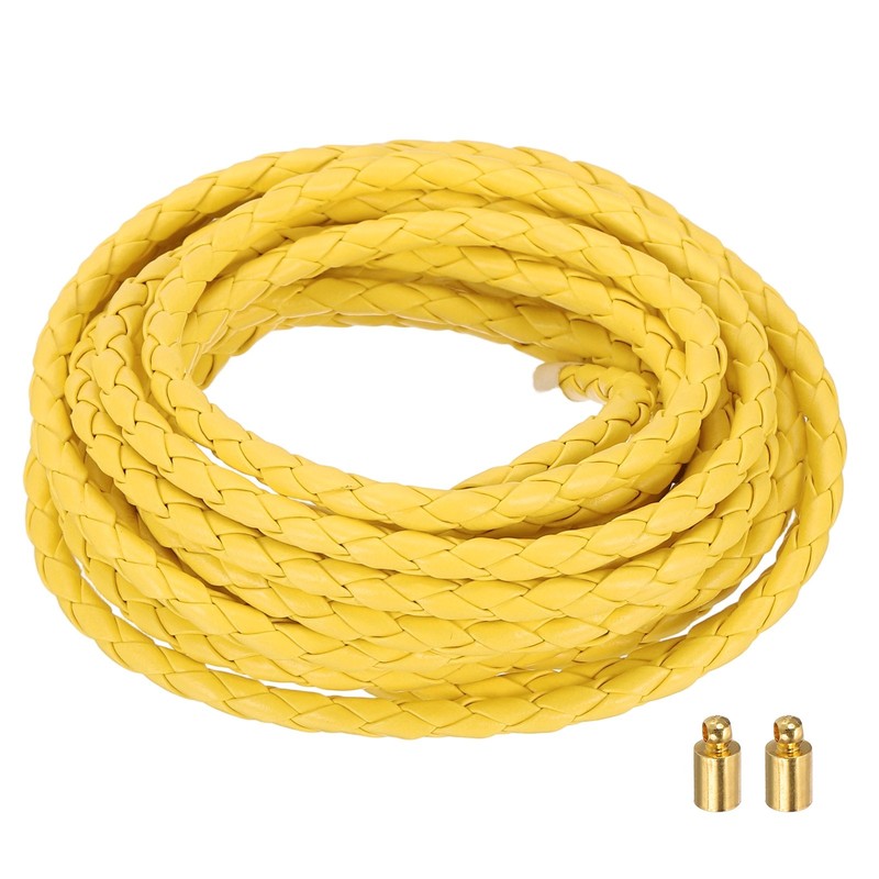 Braided Leather Cords, 6.6 Yard Strap with Cord Lock, 4mm Dia, Yellow