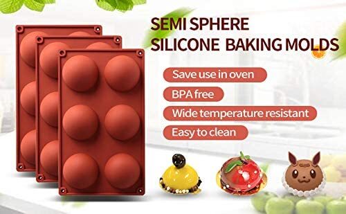 6 Holes Silicone Molds For Making Chocolate Bomb Cake Jelly Dome Mousse, 3 pans gallery
