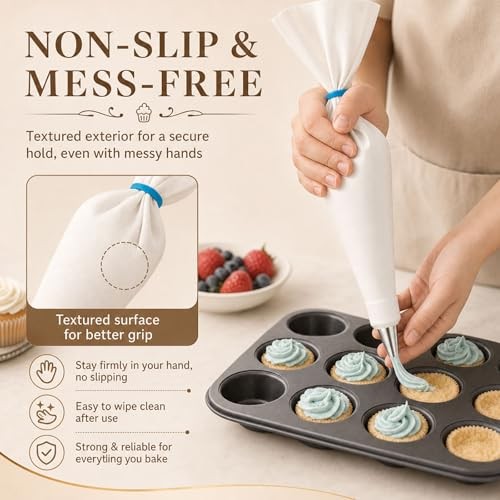 Reusable Piping Bags and Tips Set - 16inch Cotton Pastry Bags for Cake White gallery