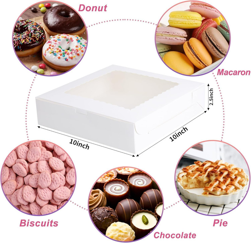 Yeplan 10 Pcs Pie Boxes,10x10x2.5 inches Bakery Boxes with Window,Cookie Boxes f gallery