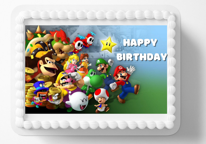 Mario Gamer Toadstool Yosh Edible Image Personalized Edible Birthday Cake Topper