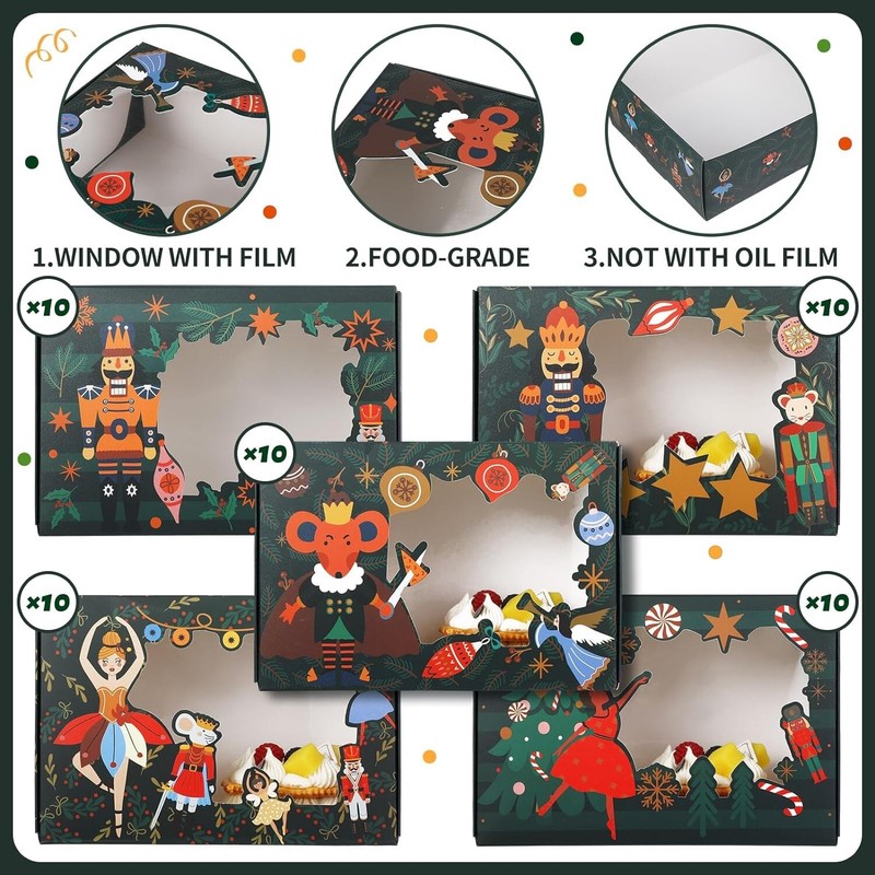 Fulmoon 50 Pcs Nutcracker Party Cookie Boxes with Window Christmas (Nutcracker) gallery