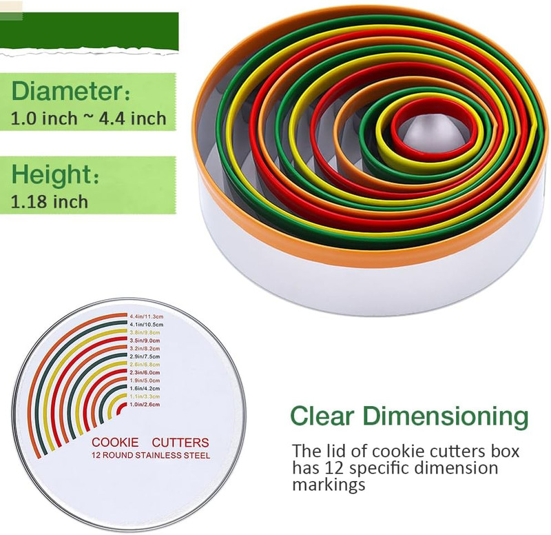 round Cookie Biscuit Cutter Set, 12 Pack Pastry Cutters in Graduated Sizes for D gallery