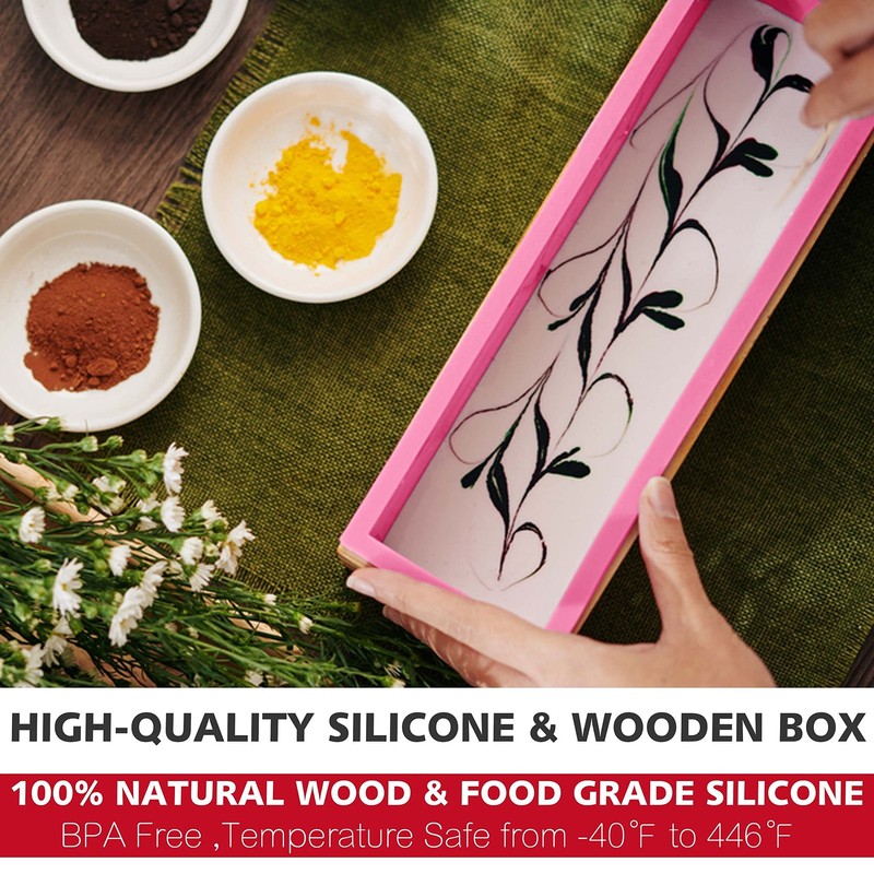 Lerykin 2 pcs Rectangular Soap Mold with Wooden Box, Pink+Yellow - Rectangle gallery