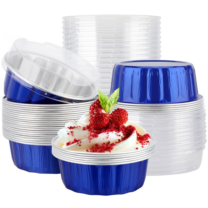 Cake Pans With Lids 25 PCS 9oz Dark Blue Muffin Liners Aluminum Baking Cups