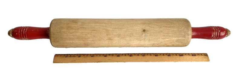 Vintage Art Deco 1940s Country Kitchen Wooden Rolling Pin Original Red Handles gallery
