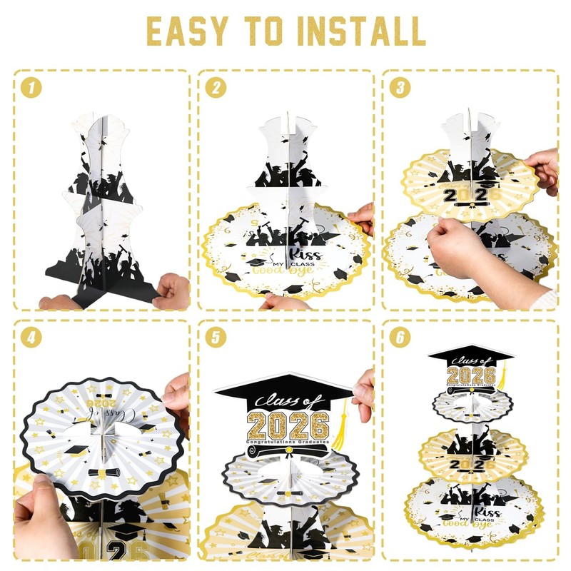 Set of 2 Graduation Cupcake Stand for 50 Cupcakes Black Gold Graduation Cap D... gallery