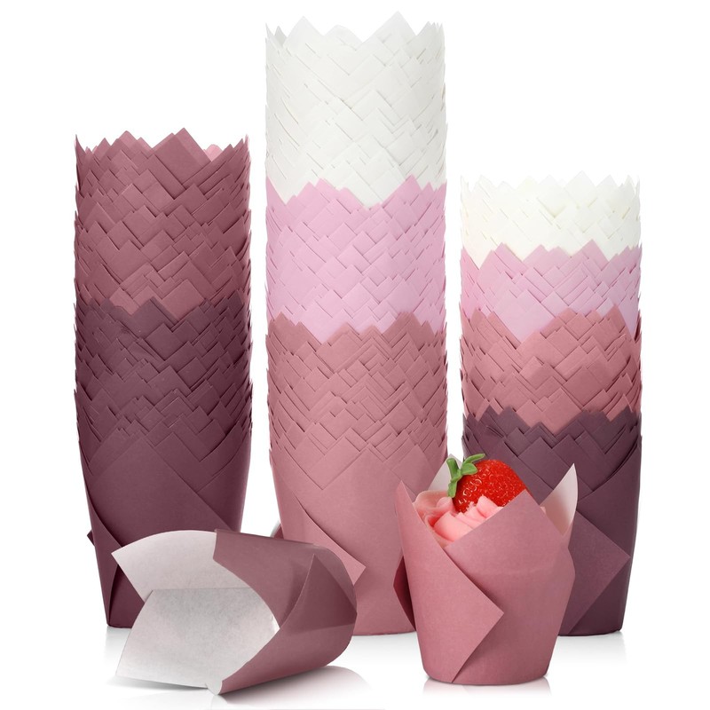 500 PCS Standard Size Gradient Pink Tulip Cupcake Liners Greaseproof Wrapper