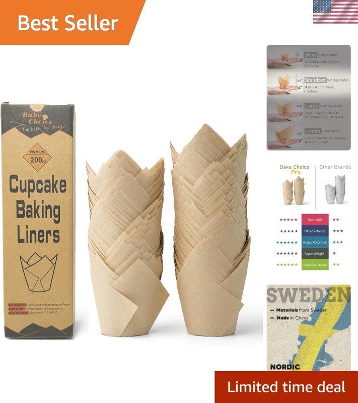 Elegant 200-Pack Tulip Muffin Liners for Festive Baking – Biodegradable & Safe