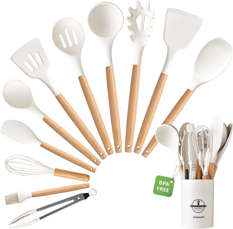SAKOSH Silicone Cooking Utensils Set with Holder, 12 Pcs Heat Resistant
