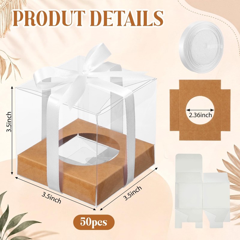50 Pcs Clear Cupcake Boxes Individual 3.5 Inch Plastic Single Cupcake Contain... gallery
