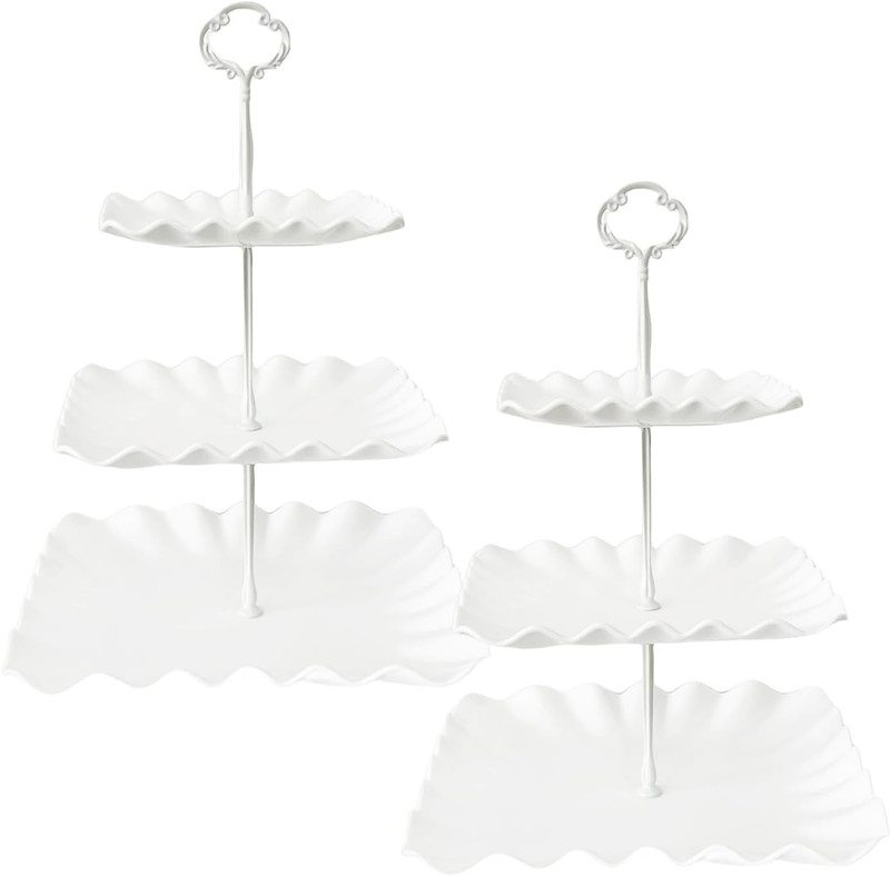 Large Square 3 Tier Cupcake Stand, Tiered Serving Cake Stand, White Plastic Dess