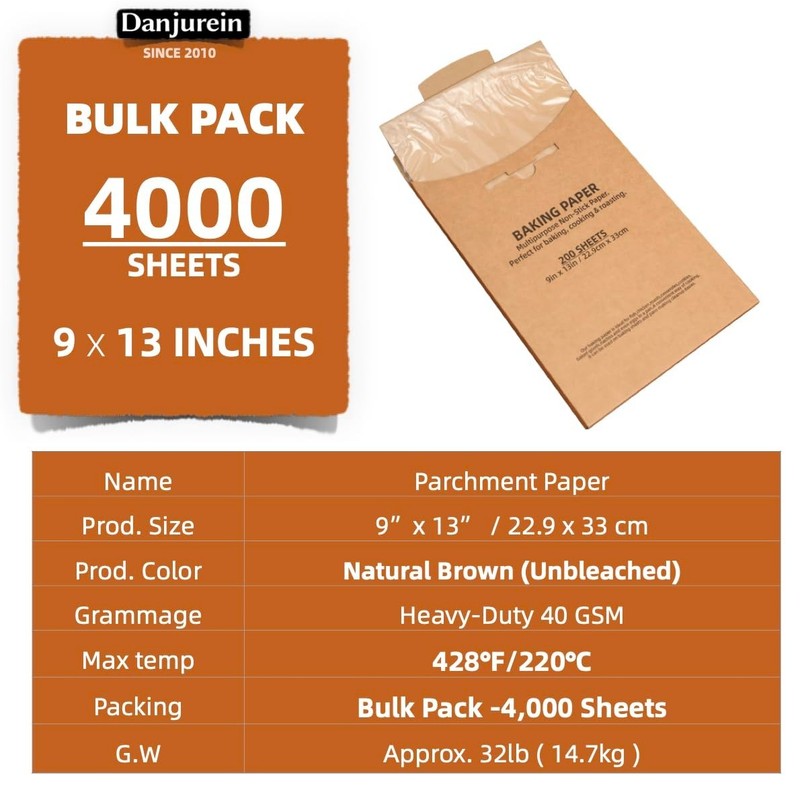 Bulk Parchment Paper 9x13" - 4000 Sheets, Unbleached, Non-Stick, High Heat Bakin gallery