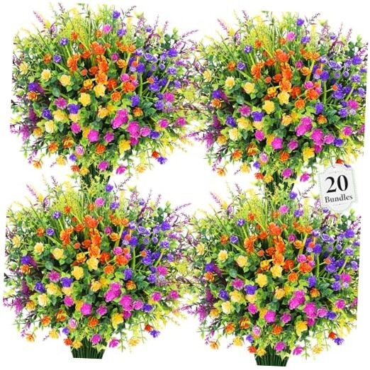 20 Bundles Artificial Flowers for Outdoors Fake Plastic 20 Packs Multi Color gallery