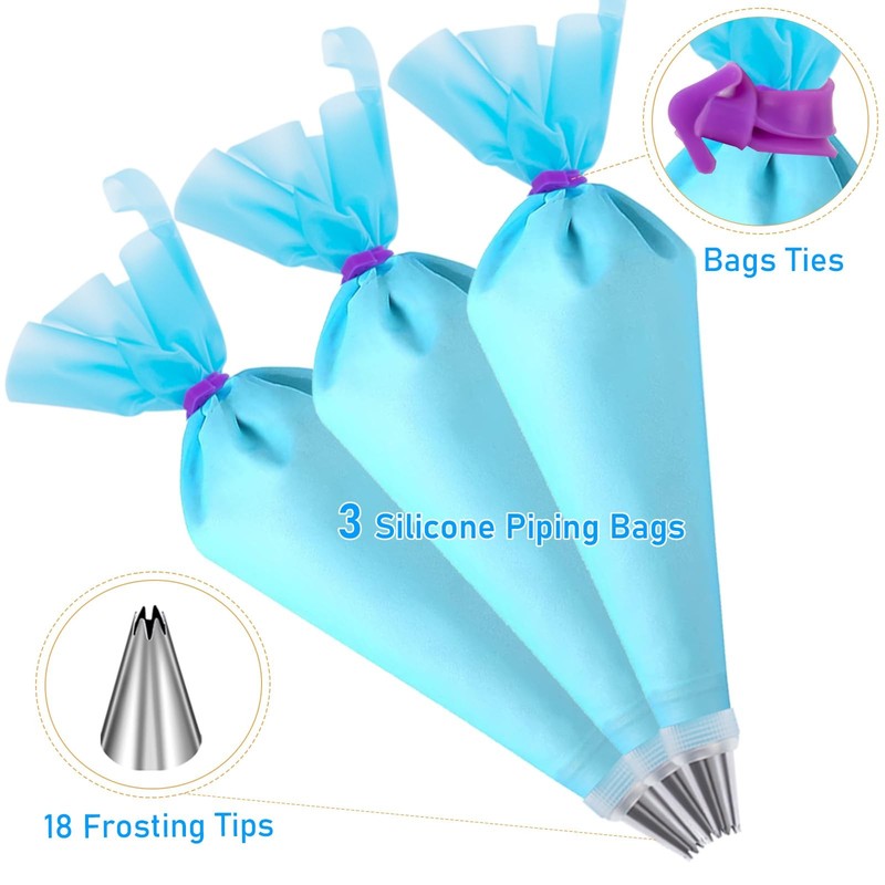 Piping Bags and Tip Set,Frosting Piping Kit for Baking with Reusable Pastry Bag gallery