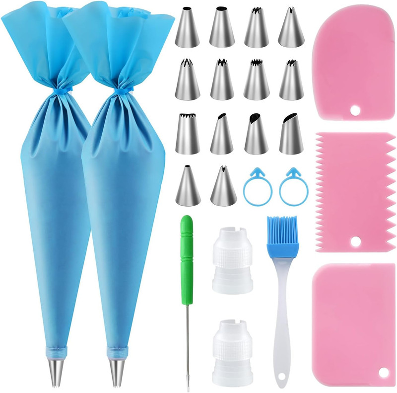 Kit De Mangas Pasteleras Silicona 16 Pul Y 14 Duya/Boquillas Para Decorar Pastel