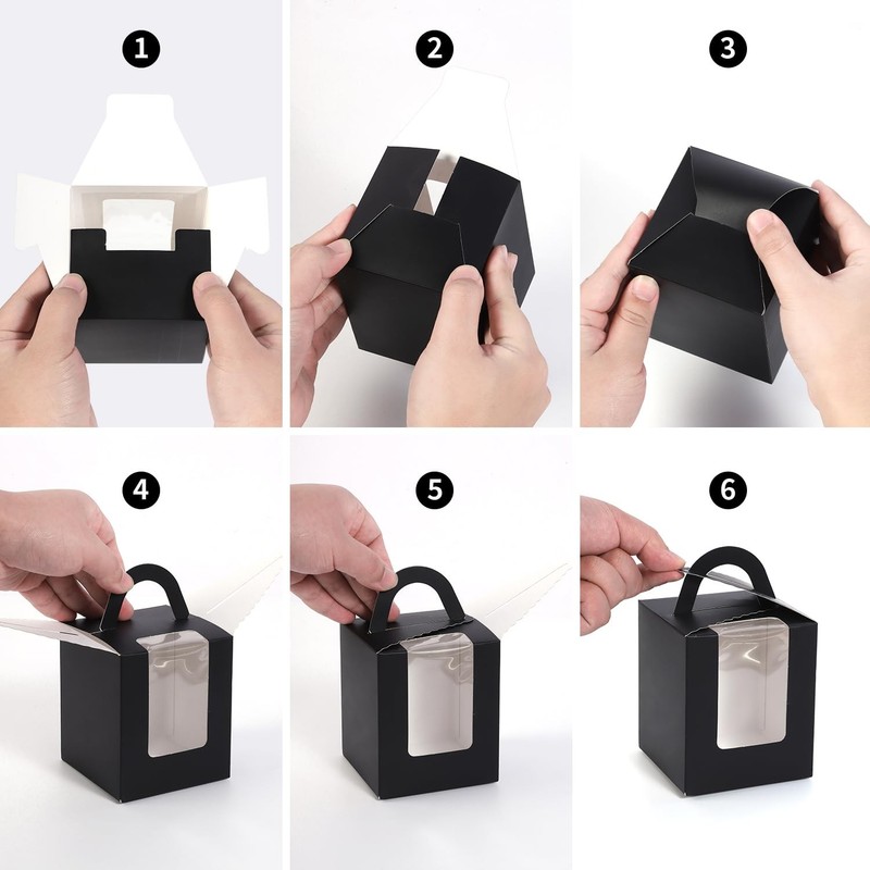 120pcs Cupcake Boxes with Window and Handle Individual Disposable Black Singl... gallery